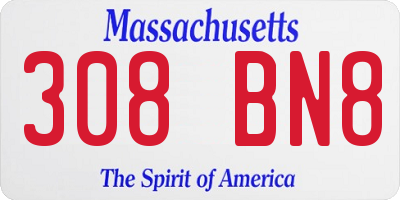 MA license plate 308BN8
