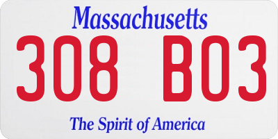 MA license plate 308BO3
