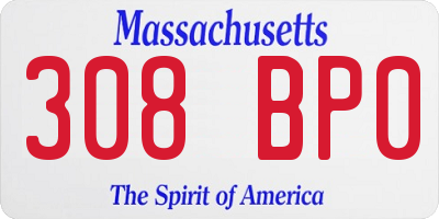 MA license plate 308BP0