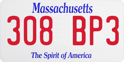MA license plate 308BP3