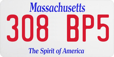MA license plate 308BP5