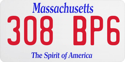 MA license plate 308BP6