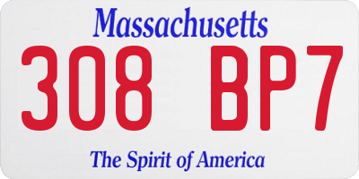 MA license plate 308BP7