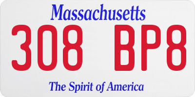 MA license plate 308BP8