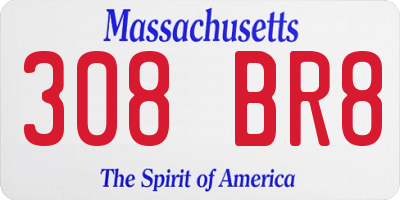 MA license plate 308BR8