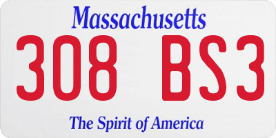 MA license plate 308BS3