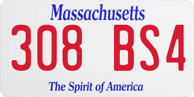 MA license plate 308BS4
