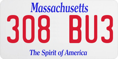 MA license plate 308BU3