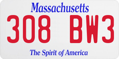 MA license plate 308BW3