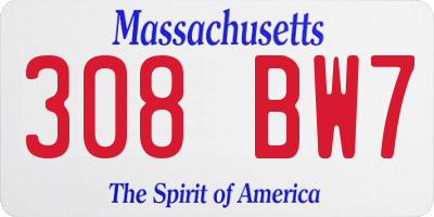MA license plate 308BW7