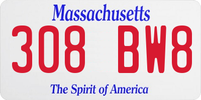 MA license plate 308BW8