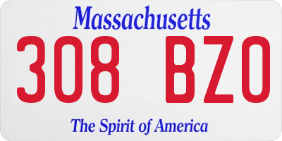 MA license plate 308BZ0