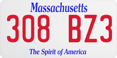 MA license plate 308BZ3