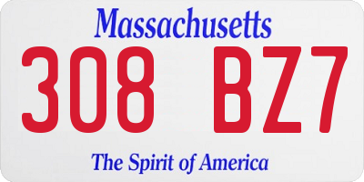 MA license plate 308BZ7