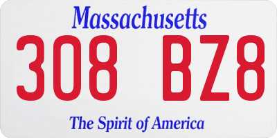 MA license plate 308BZ8
