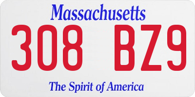 MA license plate 308BZ9