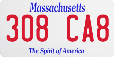 MA license plate 308CA8