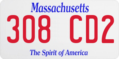 MA license plate 308CD2
