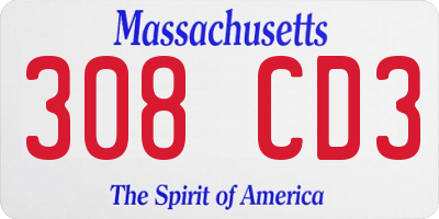 MA license plate 308CD3