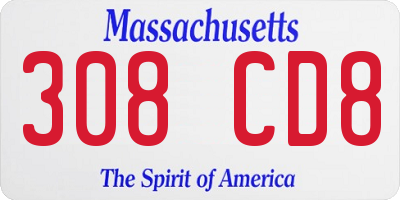 MA license plate 308CD8