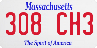 MA license plate 308CH3