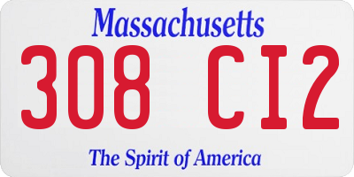 MA license plate 308CI2