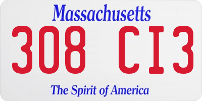 MA license plate 308CI3