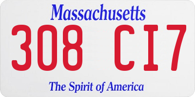 MA license plate 308CI7