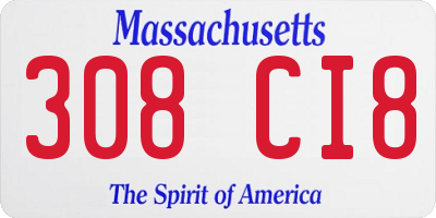 MA license plate 308CI8