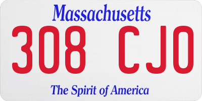 MA license plate 308CJ0