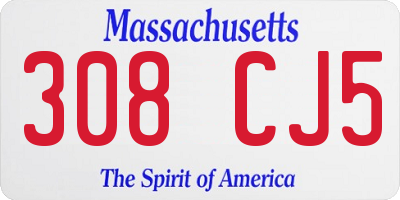 MA license plate 308CJ5