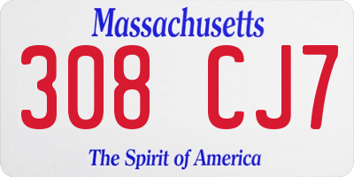 MA license plate 308CJ7