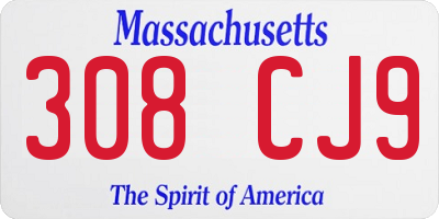 MA license plate 308CJ9