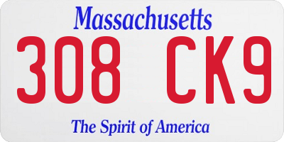 MA license plate 308CK9