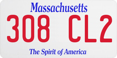 MA license plate 308CL2