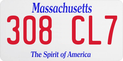 MA license plate 308CL7