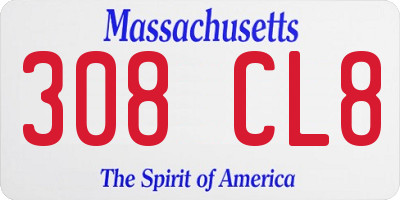 MA license plate 308CL8