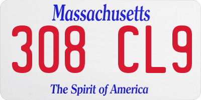 MA license plate 308CL9
