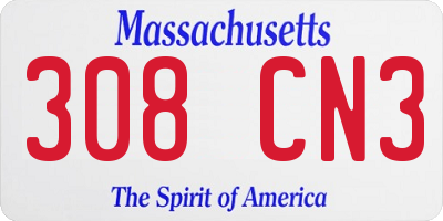 MA license plate 308CN3