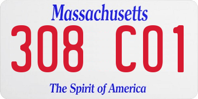 MA license plate 308CO1