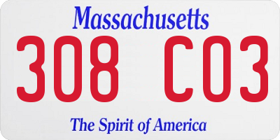 MA license plate 308CO3
