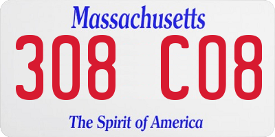 MA license plate 308CO8