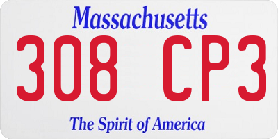 MA license plate 308CP3