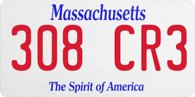 MA license plate 308CR3