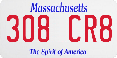 MA license plate 308CR8
