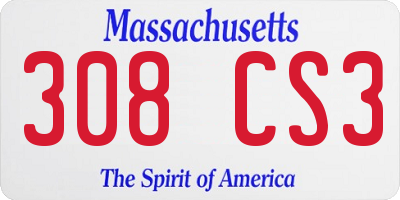 MA license plate 308CS3