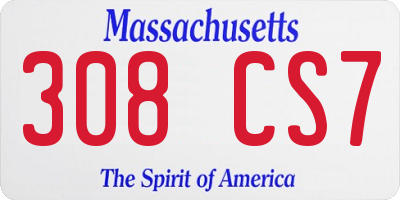 MA license plate 308CS7