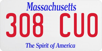 MA license plate 308CU0