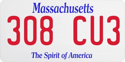 MA license plate 308CU3