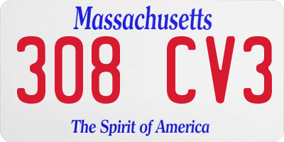MA license plate 308CV3